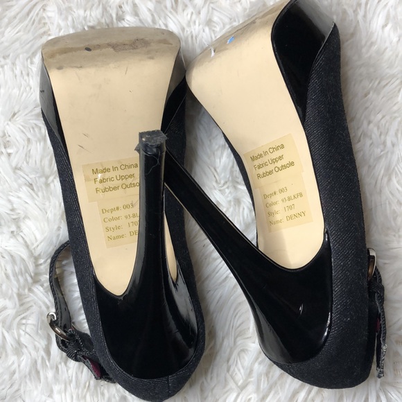 Bakers Denny Dark Denim Fabric  Platform Stilettos Ankle Strap Peep Toe Pump  7 - Picture 10 of 14